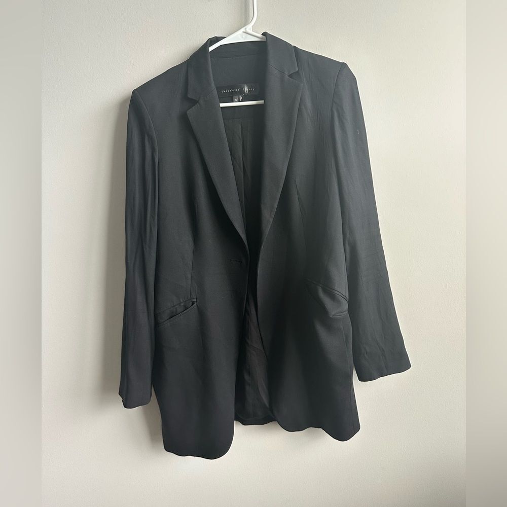Theysken’s Theory Black Silk Blend One Button Blazer Business Casual Size 2/36